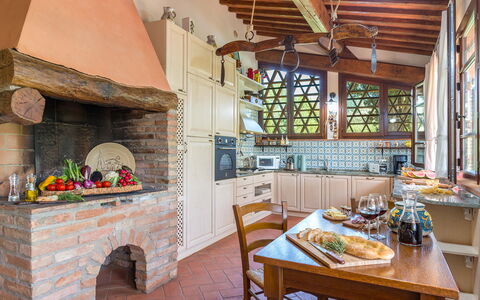 Villa Gino 8+2: Furniture, Chair, Brick, Kitchen & Dining Room Table, Houseplant, Farmhouse, Villa, Design, Resort, Kitchen
