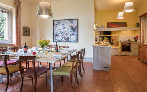 Villa Il Cedro 10+1: Furniture, Interior Design, Flooring, Table, Chair, Dining Room, Wood, Ceiling, Kitchen & Dining Room Table, Room