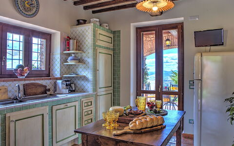 Villa Bella 8: Furniture, Interior Design, Wood, Kitchen, Flooring, Lighting, Room, Cabinetry, Chair, Floor