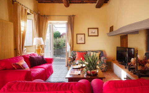 Villa Primo Sole 22: Furniture, Interior Design, Couch, Wall, Wood, Flooring, Living Room, Table, Room, Chair