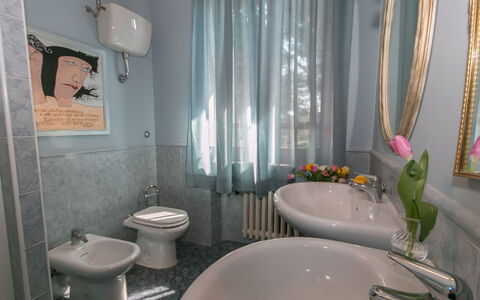 Villa Ombrosa 8: Plumbing Fixture, Bathroom, Mirror, Sink, Bathroom Sink, Tap, Houseplant, Chair, Plumbing, Light Fixture
