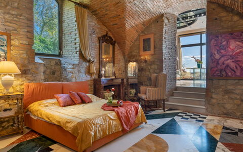 Torre al Poggio 8: Furniture, Interior Design, Wall, Flooring, Ceiling, Bedroom, Floor, Lighting, Bed, Room