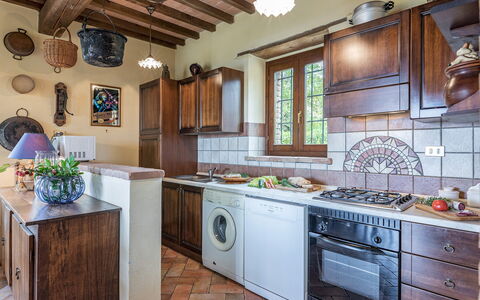 Villa Mila 6: Kitchen, Furniture, Flooring, Interior Design, Countertop, Cabinetry, Major Appliance, Kitchen Appliance, Lighting, Floor