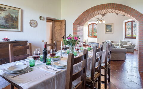 Casale le Tre Querce 8+1: Furniture, Wall, Table, Interior Design, Dining Room, Chair, Kitchen & Dining Room Table, Flooring, Ceiling, Room