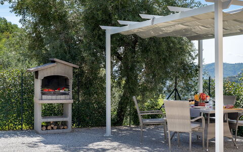 Villa Cristina 3: Outdoor Furniture, Garden, Shade, Pergola, Outdoor Structure, Pavilion, Patio, Outdoor Table, Landscaping, Chair