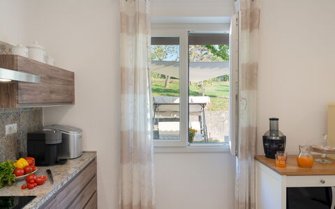 Villa Cristina 3: Furniture, Interior Design, Wood, Flooring, Floor, Kitchen, Home, Major Appliance, Kitchen Appliance, Countertop
