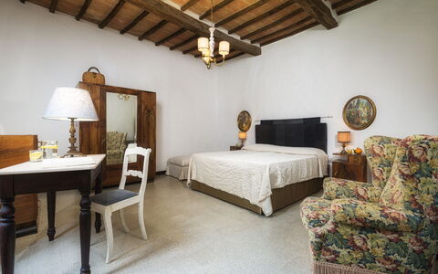 Villa le Logge 12: Furniture, Wall, Bedroom, Interior Design, Bed, Bed Sheet, Flooring, Bedding, Picture Frame, Room