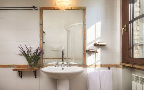 Podere Caprarecce 8: Interior Design, Plumbing Fixture, Bathroom Sink, Bathroom, Mirror, Tap, Plumbing, Sink, Light Fixture