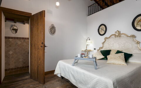 Il Romitoio 12: Wall, Furniture, Interior Design, Bedroom, Flooring, Floor, Bed, Lighting, Room, Linens