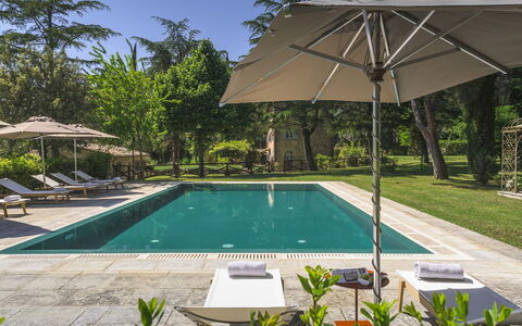 Villa Metelliano 10: Piscina, Albero, Mobili Da Esterno, Ricorrere, Ombrello, Mobilia, Shade, Giardino, Estate, Landscaping