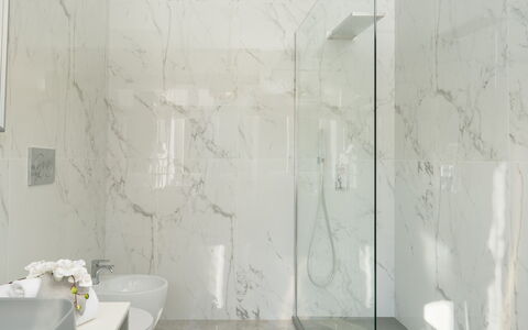 Villa Irma 10: Flooring, Wall, Interior Design, Floor, Plumbing Fixture, Bathroom, Ceiling, Tile, Plumbing, Lighting