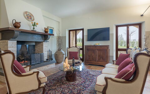 Villa Anna Elisa 8: Furniture, Interior Design, Flooring, Living Room, Room, Couch, Floor, Chair, Lighting, Picture Frame