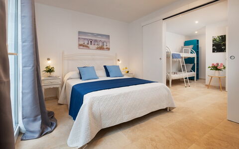 Villa Laconella 8+4: Furniture, Interior Design, Bedroom, Flooring, Bed, Floor, Apartment, Home, Ceiling, Room