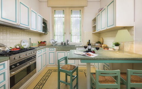 Villa Gaius 8+2: Kitchen, Countertop, Interior Design, Flooring, Kitchen Appliance, Cabinetry, Furniture, Wood, Major Appliance, Kitchen Stove