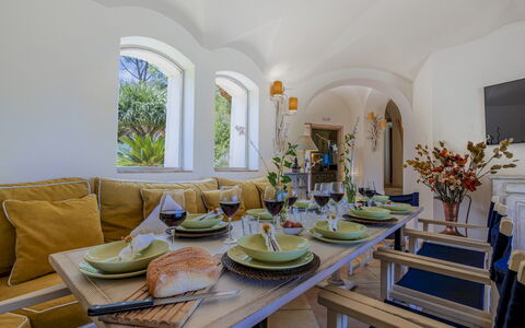 Villa Padulella 8+2: Furniture, Interior Design, Table, Chair, Lighting, Kitchen & Dining Room Table, Home, Ceiling, Dining Room, Room