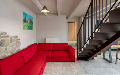Terrazza sulla Valle 4+2: Mobilia, Interior Design, Pavimentazione, Divano, Parete, Pavimento, Legna, Soggiorno, Camera, Appartamento