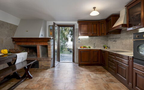 Villa Bel Panorama 8: Flooring, Interior Design, Wood, Furniture, Floor, Cabinetry, Ceiling, Lighting, Kitchen, Room