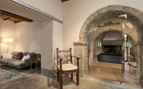 Villa la Rassinata 8: Furniture, Wall, Flooring, Interior Design, Floor, Lighting, Ceiling, Room, Living Room, Chair