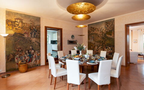 Casa del Duca 10: Furniture, Interior Design, Wall, Table, Chair, Flooring, Wood, Ceiling, Floor, Dining Room