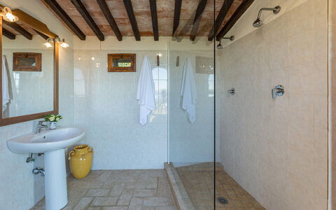 Villa Stroncoli 14: Wall, Interior Design, Flooring, Plumbing Fixture, Floor, Ceiling, Lighting, Bathroom, Room, Plumbing