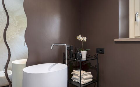 Villa Dada 10: Interior Design, Brown, Plumbing Fixture, Plumbing, Tap, Ceramic, Design, Still Life Photography, Bathroom, Porcelain