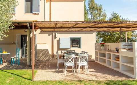 Casale Rondinella 6+2: Furniture, Outdoor Furniture, Table, Chair, Outdoor Table, Kitchen & Dining Room Table, Backyard, Shade, Garden, Outdoor Structure