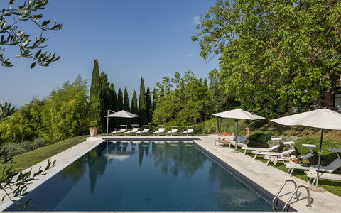 Villa la Monarca 16: Tree, Swimming Pool, Outdoor Furniture, Reflection, Umbrella, Landscaping, Garden, Sunlounger, Resort, Shade