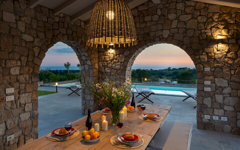Villa la Casina 4: Furniture, Swimming Pool, Resort, Chair, Outdoor Furniture, Stone Wall, Shade, Estate, Villa