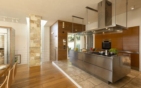 Brightline Villa 8: Interior Design, Flooring, Furniture, Kitchen, Floor, Countertop, Wood, Ceiling, Light Fixture, Home