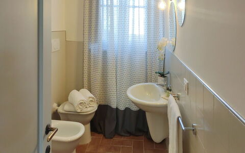 Villa le Beringhe 30: Flooring, Floor, Interior Design, Plumbing Fixture, Bathroom, Plumbing, Room, Bathroom Sink, Tap, Sink