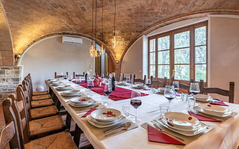 La Burraia 18: Furniture, Interior Design, Table, Chair, Ceiling, Kitchen & Dining Room Table, Dining Room, Flooring, Room, Restaurant