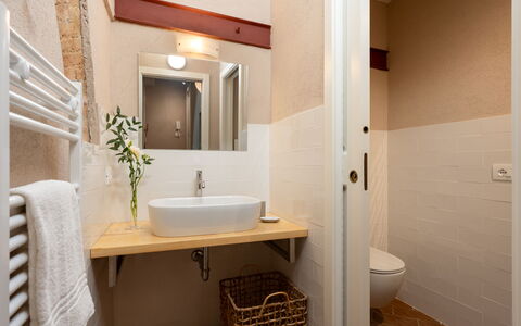 Il Poggione 10: Bagno, Parete, Idraulico Fixture, Pavimentazione, Lavandino Del Bagno, Pavimento, Legna, Interior Design, Lavello, Toilet Seat