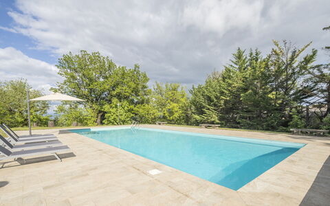 Casa Clara Pool, Casole Elsa, Monti: Blue, Swimming Pool, Shade, Resort, Landscaping, Eco Hotel, Tile, Outdoor Furniture, Evergreen