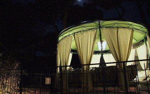 Villa Pineta: Night, Light, Architecture, Sky, Iron, Tree, Midnight, Building